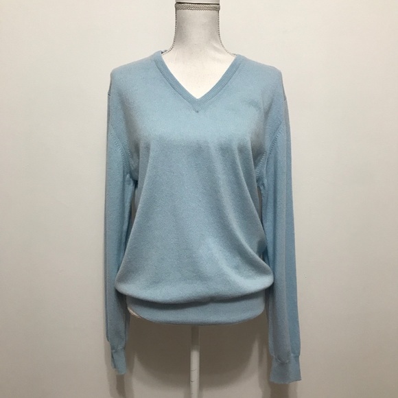 Fedi Sweaters - Fedi 100% Cashmere V-neck Sweater, Light Blue